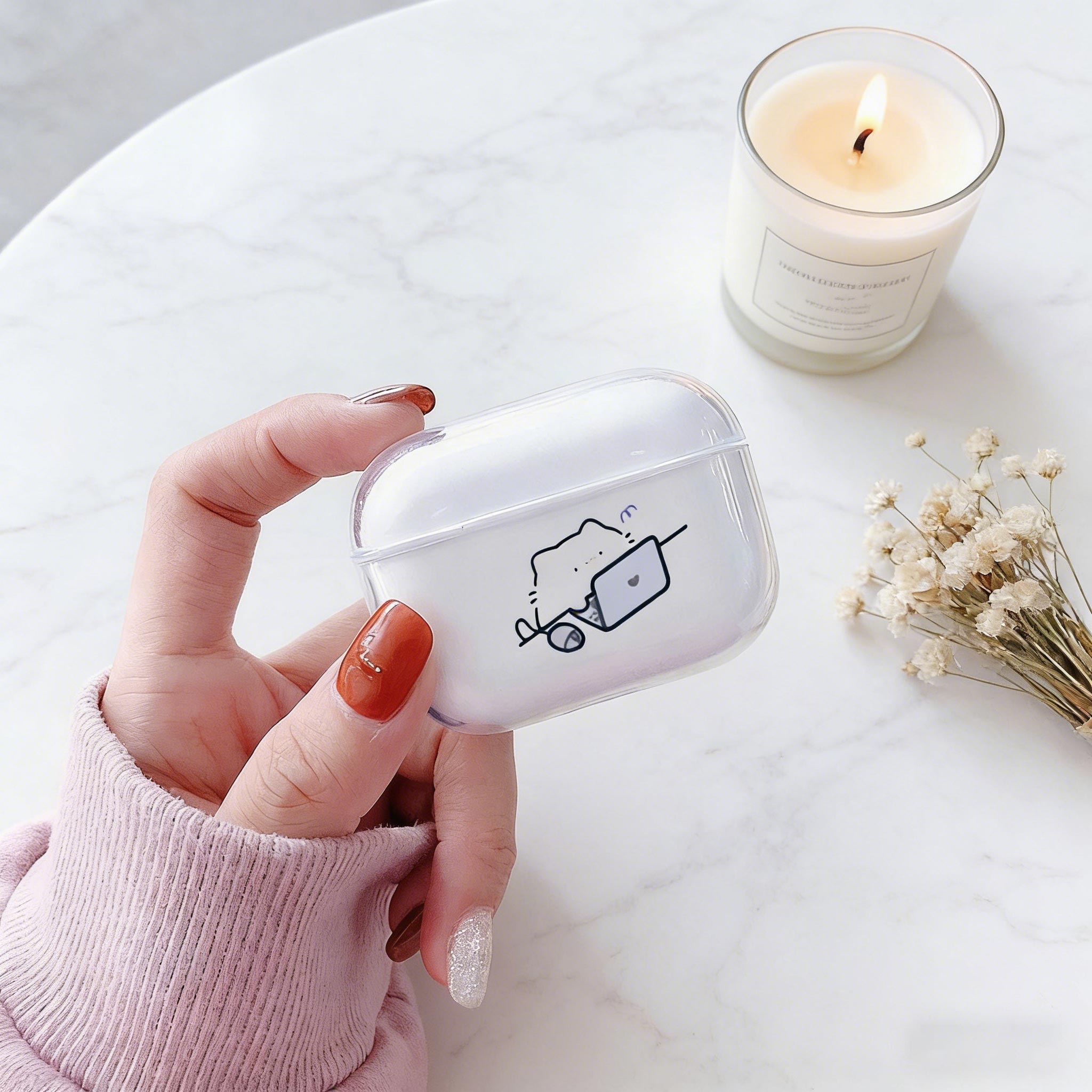 Cute Cat transparent Earphone  - Headphone Case Hard recension och pris