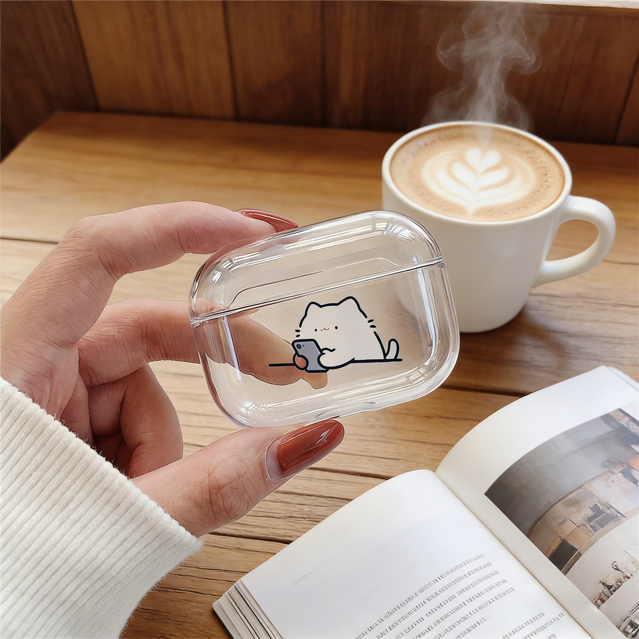 Cute Cat transparent Earphone  - Headphone Case Hard recension och pris