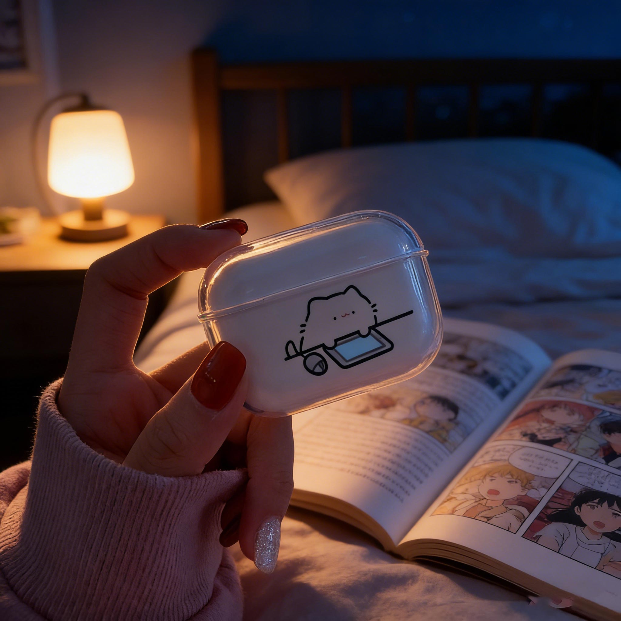 Cute Cat transparent Earphone  - Headphone Case Hard recension och pris